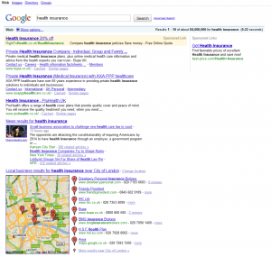 Google SERPs health insurance Original Yellow Ad Background