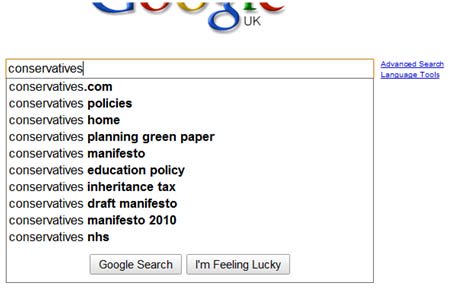 Conservatives Google Search Suggestions During the 2010 UK Election