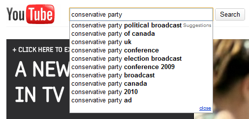 YouTube Suggests Conservative Party